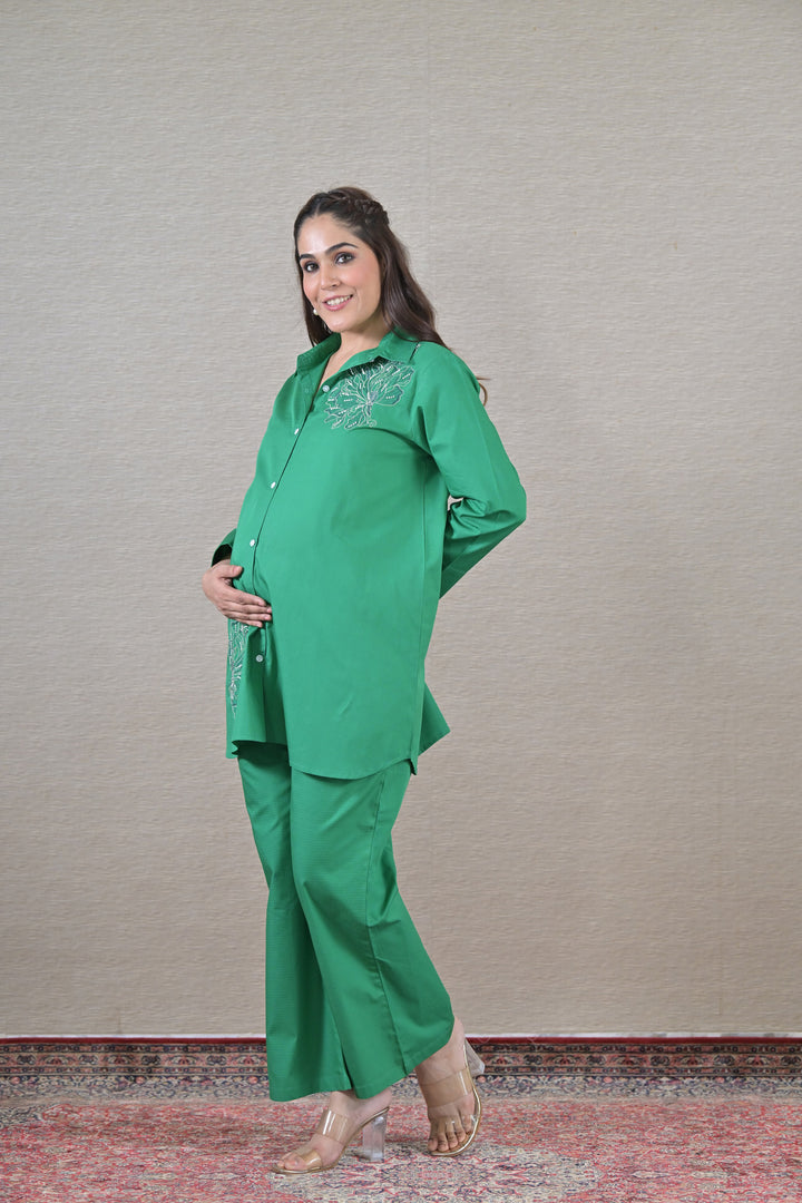 Appliquéd Forest Maternity & Nursing Shirt + Bump Band Bottom (2 pc) (100% Cotton) momzjoy.com