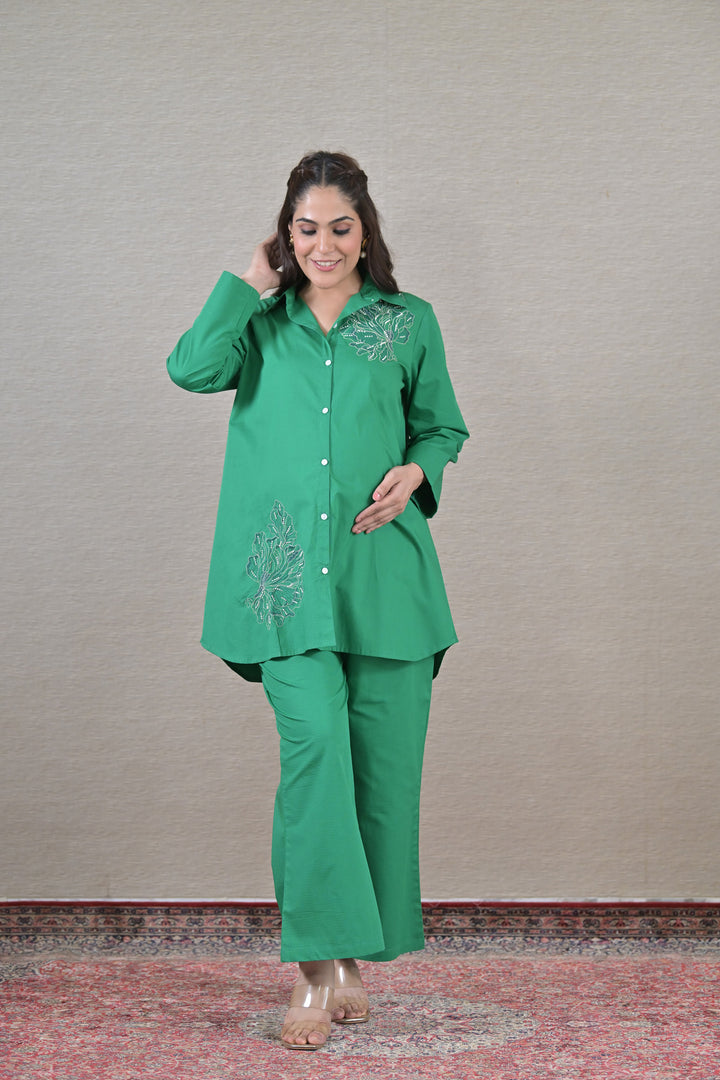 Appliquéd Forest Maternity & Nursing Shirt + Bump Band Bottom (2 pc) (100% Cotton) momzjoy.com