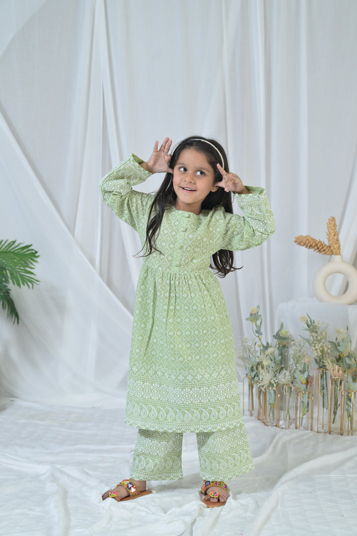 Winsome Olive Green Kurta Set (2pc) (0-12 Yrs) MOMZJOY.COM