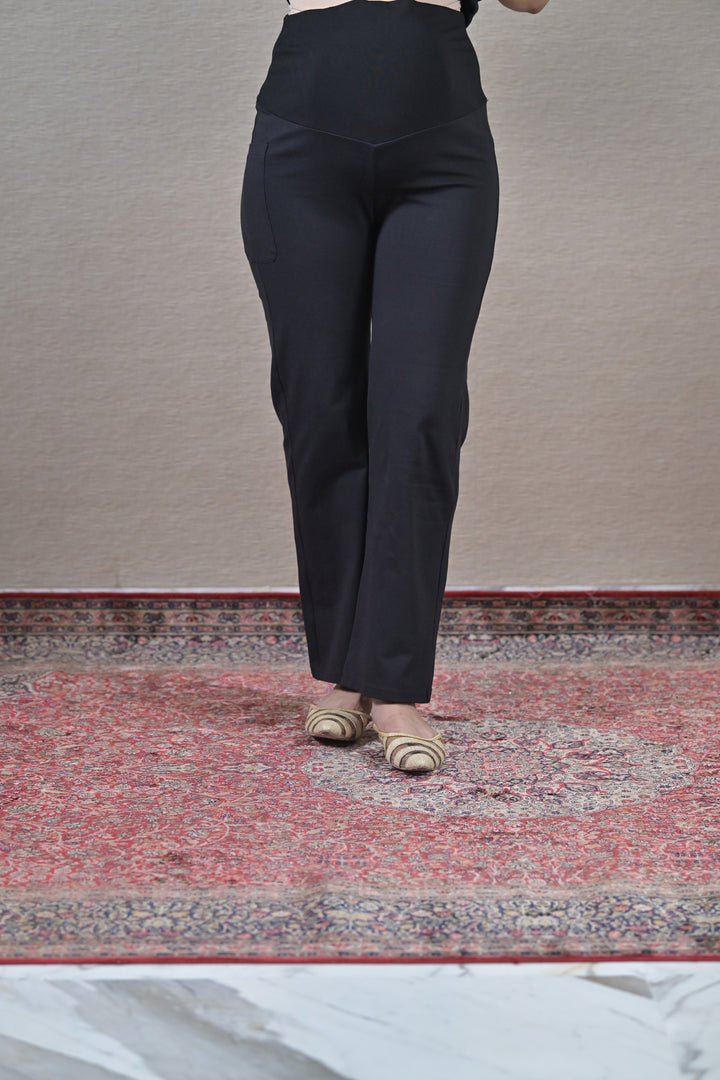 Black Over The Bump Boot Pant (100% Cotton) MOMZJOY.COM