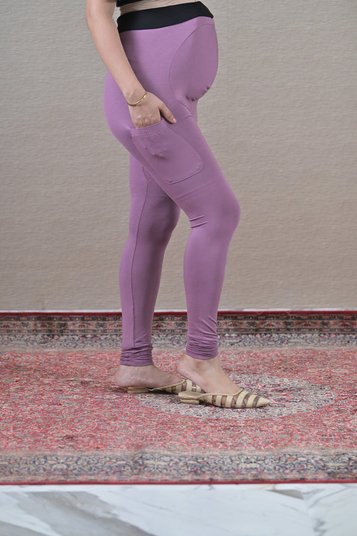 Mauve Over The Bump Fitted Leggings MOMZJOY.COM