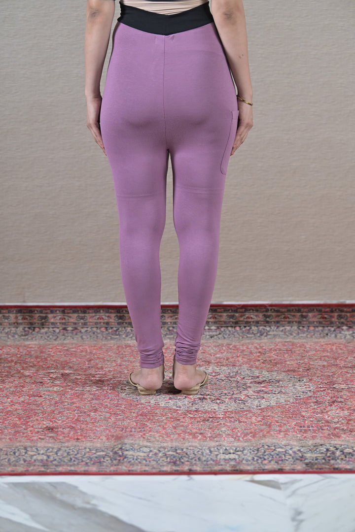 Mauve Over The Bump Fitted Leggings MOMZJOY.COM