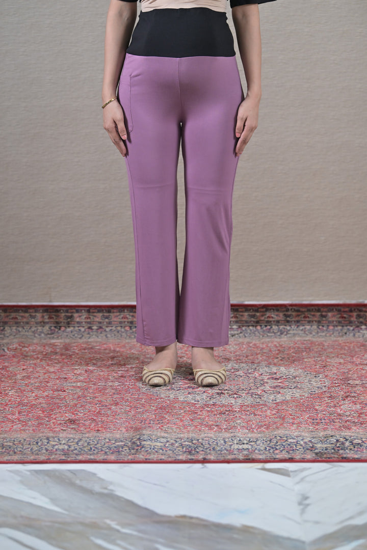 Mauve Over The Bump Straight Pant MOMZJOY.COM