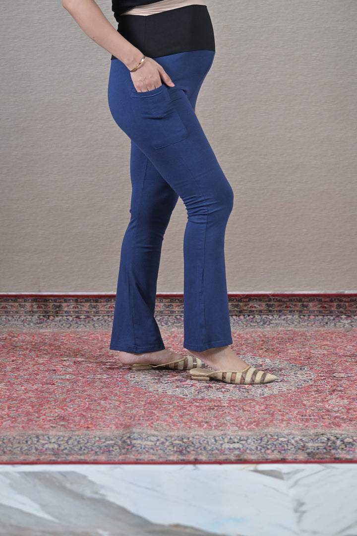 Indigo Blue Over The Bump Boot Pant (100% Cotton) MOMZJOY.COM