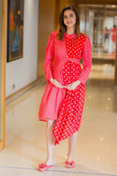 Mini Me (Mother-Daughter) Asymmetrical Red Polka High Neck Maternity & Nursing Dress (Set Of 2) MOMZJOY.COM