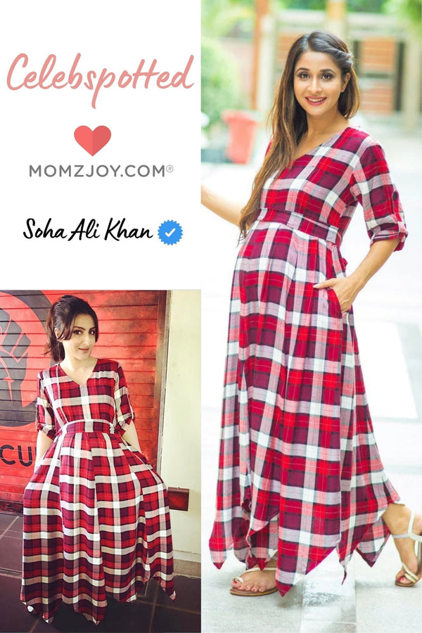 Classic Timeless Red Plaid Nursing Maxi momzjoy.com