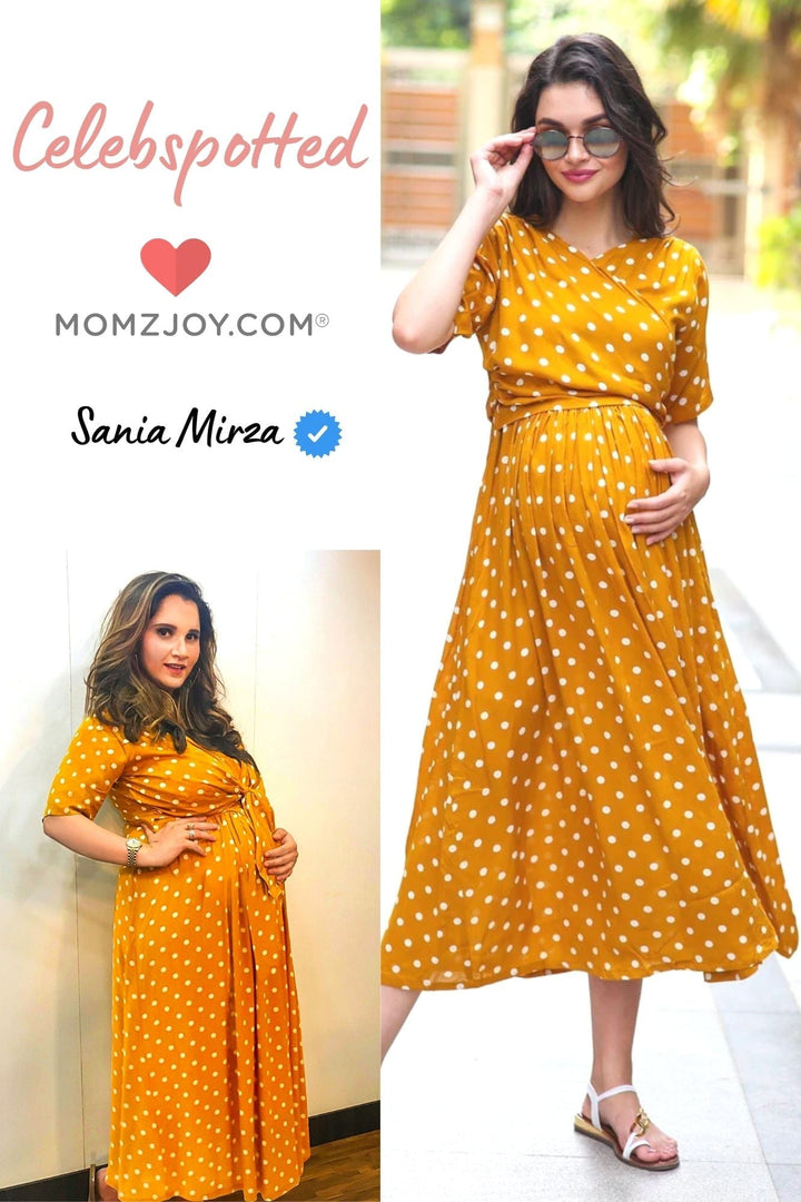 Tuscany Crepe Polka Maternity & Nursing Wrap Midi Dress momzjoy.com