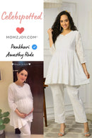 Elegant Milky White Maternity & Nursing Peplum Kurta + Bump Band Bottom (2 Pc) (100% Cotton) momzjoy.com