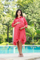 Sprinkle Floral Cherry Red Maternity & Nursing Dress momzjoy.com