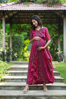 Blooming Fuchsia Pink Maternity & Nursing Pintucks Flow Dress momzjoy.com