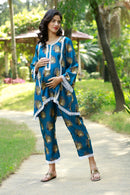 Luxe Traditional Peacock Blue Maternity & Nursing Kurta + Bump Band Bottom (2 Pc) momzjoy.com