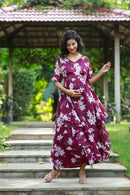 Eden Grape Wine Maternity & Nursing Flow Dress momzjoy.com