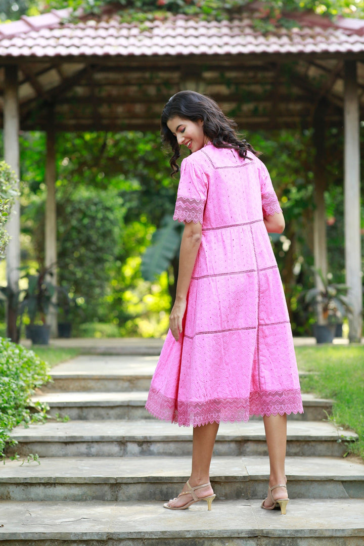 Victoria Blush Pink Maternity & Nursing Dress (100% Cotton) momzjoy.com