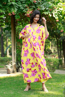 Canary Yellow Pink Blossom Maternity & Nursing Kaftan momzjoy.com