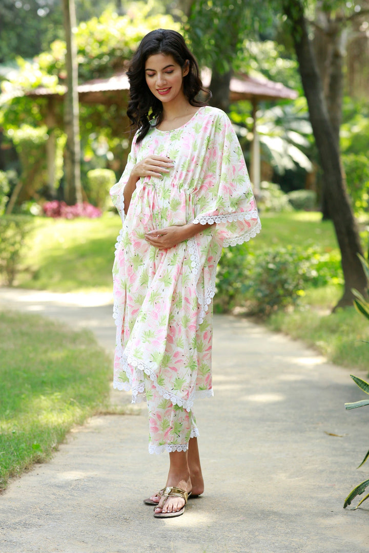 Snowy Tropical Maternity & Nursing Kaftan Set (2 Pc) momzjoy.com