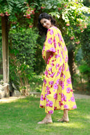 Canary Yellow Pink Blossom Maternity Kaftan momzjoy.com