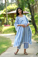 Timeless Spruce Blue Striped Maternity & Nursing Kaftan Set (2 Pc) momzjoy.com