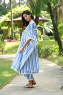 Timeless Spruce Blue Striped Maternity & Nursing Kaftan Set (2 Pc) momzjoy.com