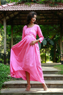 Classy Pink Pleated Maternity Knot Dress MOMZJOY.COM