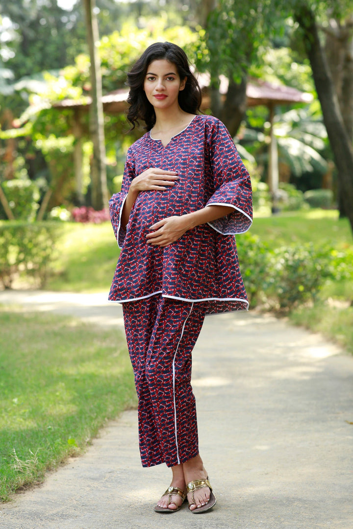 Comfy Merlot Blue Maternity Lounge Coord Set (2Pc) momzjoy.com