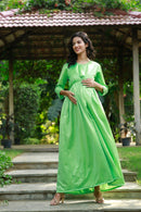 Serene Pastel Green Pleated Maternity Knot Dress MOMZJOY.COM