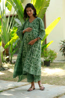 Pretty Forest Green Maternity & Nursing Kurta + Bump Band Bottom + Dupatta (3 Pc) (100% Cotton) momzjoy.com