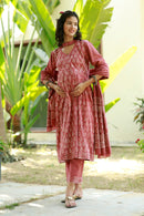 Royal Red Blush Maternity & Nursing Kurta + Bump Band Bottom + Dupatta (3 Pc) (100% Cotton) momzjoy.com