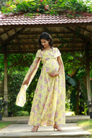 Lemon Pink Blossom Flying Sleeves Maternity & Nursing Dress momzjoy.com