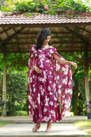 Burgundy Cascading Floral Flying Sleeves Maternity & Nursing Dress momzjoy.com