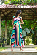 Jolly Colorful Striped Maternity & Nursing Dress MOMZJOY.COM