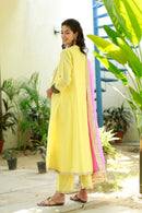 Premium Sunny Yellow Chanderi Maternity & Nursing Kurta + Bump Band Bottom + Dupatta (3 Pc) momzjoy.com