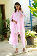 Luxe Pastel Pink Maternity & Nursing Pintucks Kurta + Bump Band Bottom + Dupatta (3 Pc) momzjoy.com