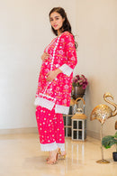 Luxe Raspberry Pink Maternity & Nursing Kurta + Bump Band Bottom + Dupatta (3 Pc) (100% Cotton) momzjoy.com