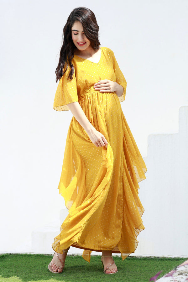 Lovable Marigold Starry Maternity & Nursing Flow Dress momzjoy.com