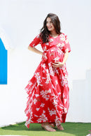 Crimson Red Blossom Maternity Flow Dress momzjoy.com