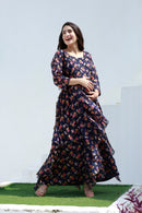 Midnight Daisy Blue Maternity Flow Dress momzjoy.com