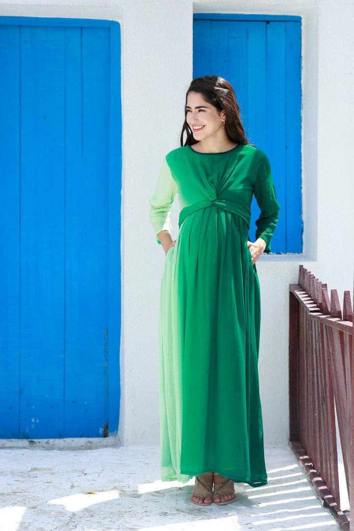 Graceful Emerald Green Maternity Knot Dress MOMZJOY.COM