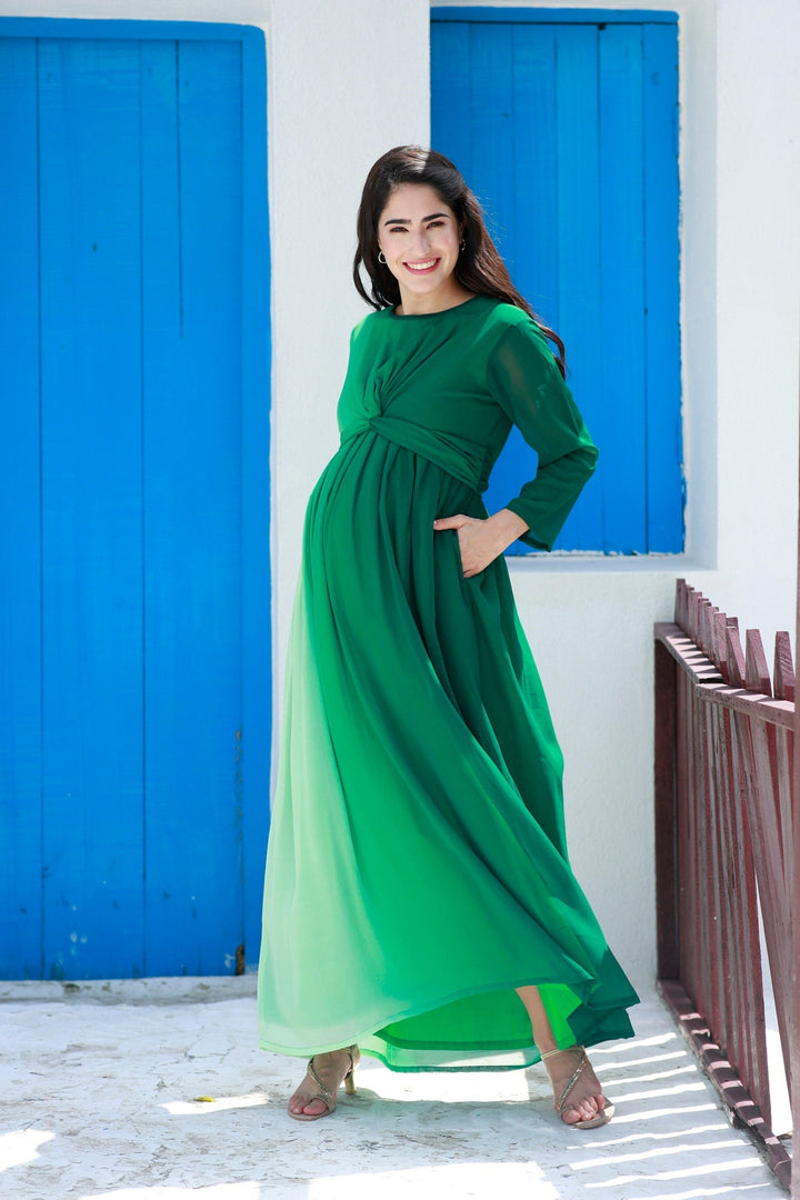 Graceful Emerald Green Maternity Knot Dress MOMZJOY.COM