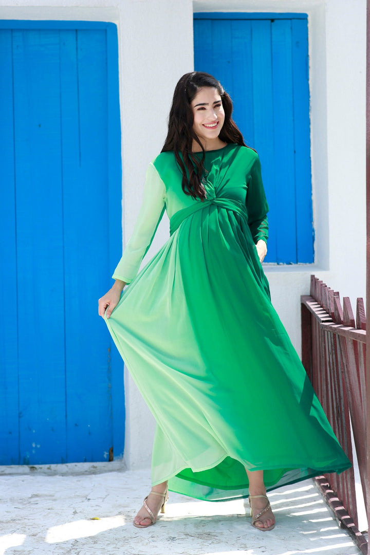 Graceful Emerald Green Maternity Knot Dress MOMZJOY.COM