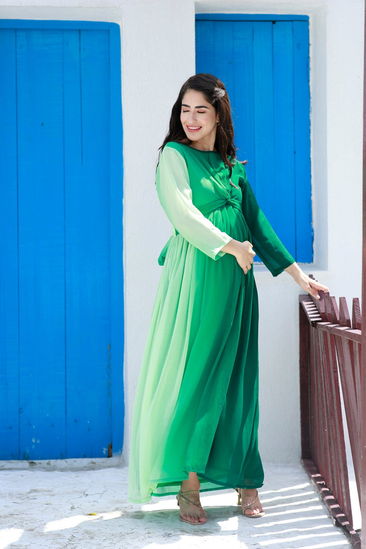 Graceful Emerald Green Maternity Knot Dress MOMZJOY.COM