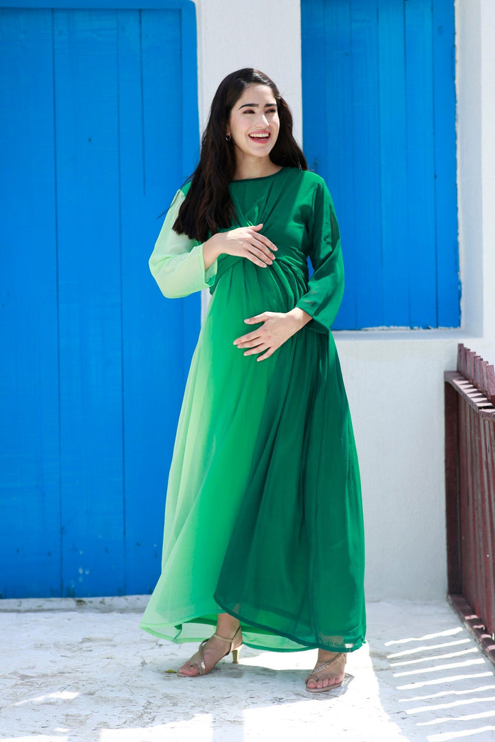 Graceful Emerald Green Maternity Knot Dress MOMZJOY.COM