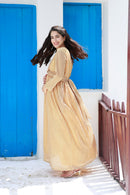 Luxe Golden Shimmery Maternity Knot Dress MOMZJOY.COM