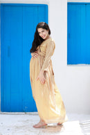 Luxe Golden Shimmery Maternity Knot Dress MOMZJOY.COM