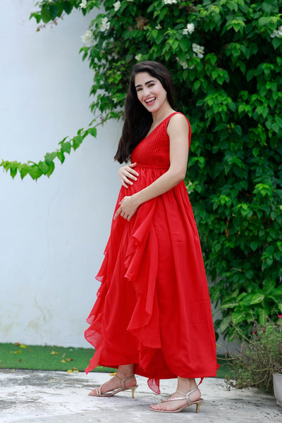 Luxe Scarlet Maternity & Nursing Pintucks Flow Dress momzjoy.com