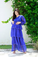 Vivacious Cobalt Blue Polka Maternity & Nursing Tiered Dress momzjoy.com