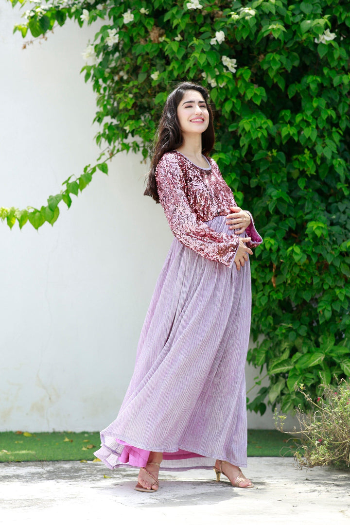 Luxe Sparkling Lavender Maternity & Nursing Dress momzjoy.com