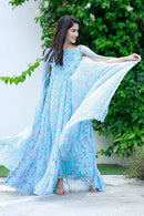 Luxe Pastel Turquoise Flying Sleeves Maternity Dress momzjoy.com