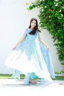 Luxe Pastel Turquoise Flying Sleeves Maternity Dress momzjoy.com