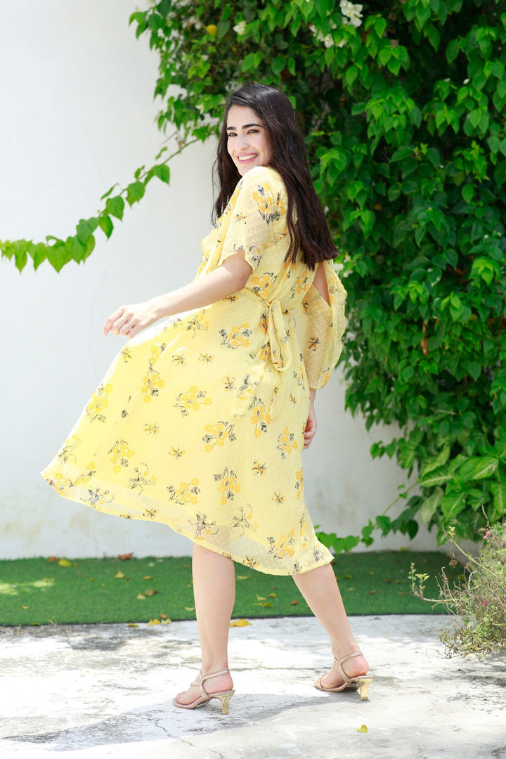 Yellowish Cream Blossom Maternity & Nursing Dress momzjoy.com