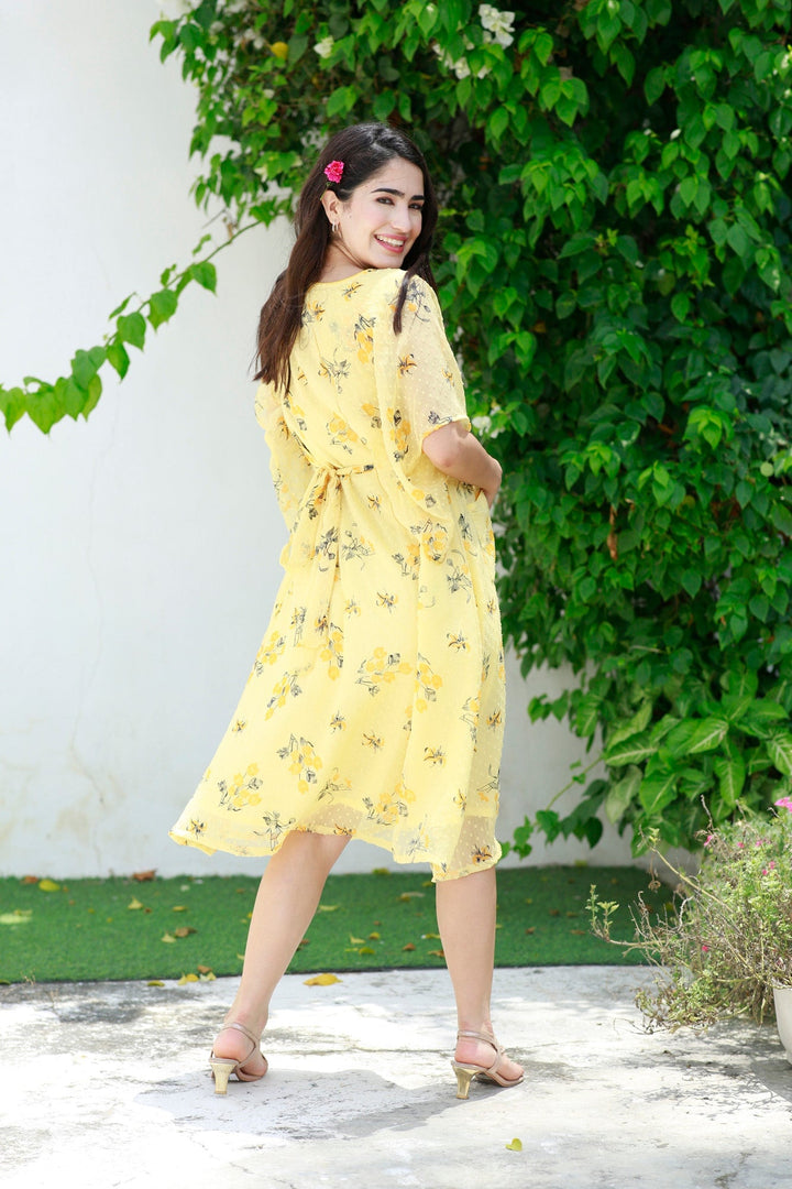 Yellowish Cream Blossom Maternity & Nursing Dress momzjoy.com